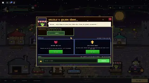 Grizzle's Golden Goods Codes row — Like, Favorite, join group, then Redeem