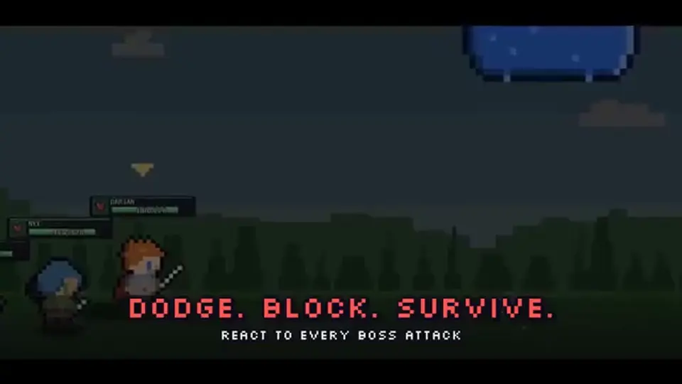 Pixel Lineage turn combat — Dodge, Block, Survive on a boss floor